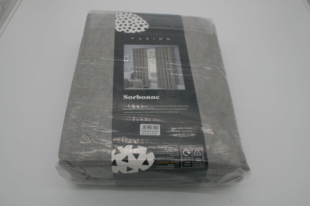 Fusion Sorbonne Vorhänge 2er Set 168x228 cm Silber Grau Ösen gefüttert – Neu