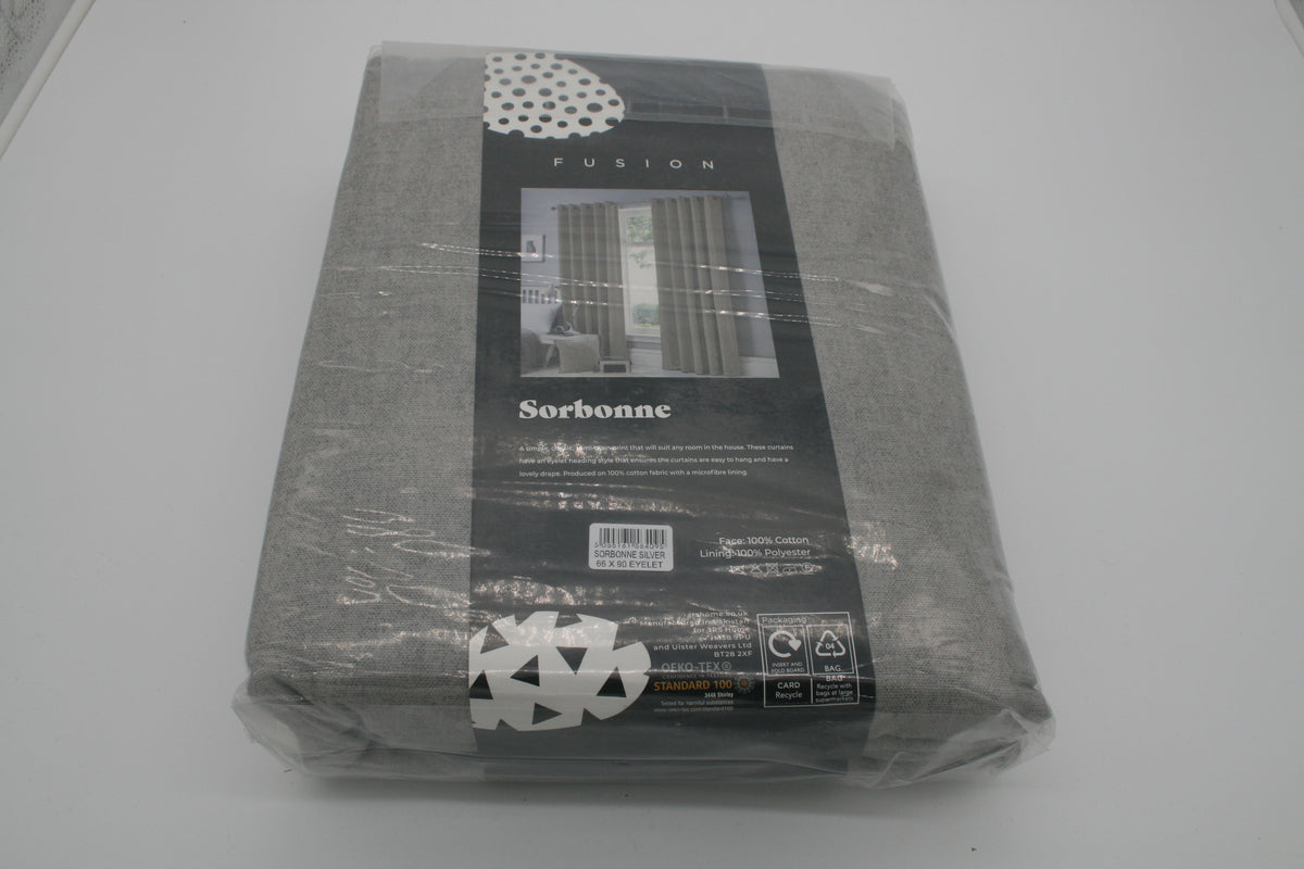 Fusion Sorbonne Vorhänge 2er Set 168x228 cm Silber Grau Ösen gefüttert – Neu