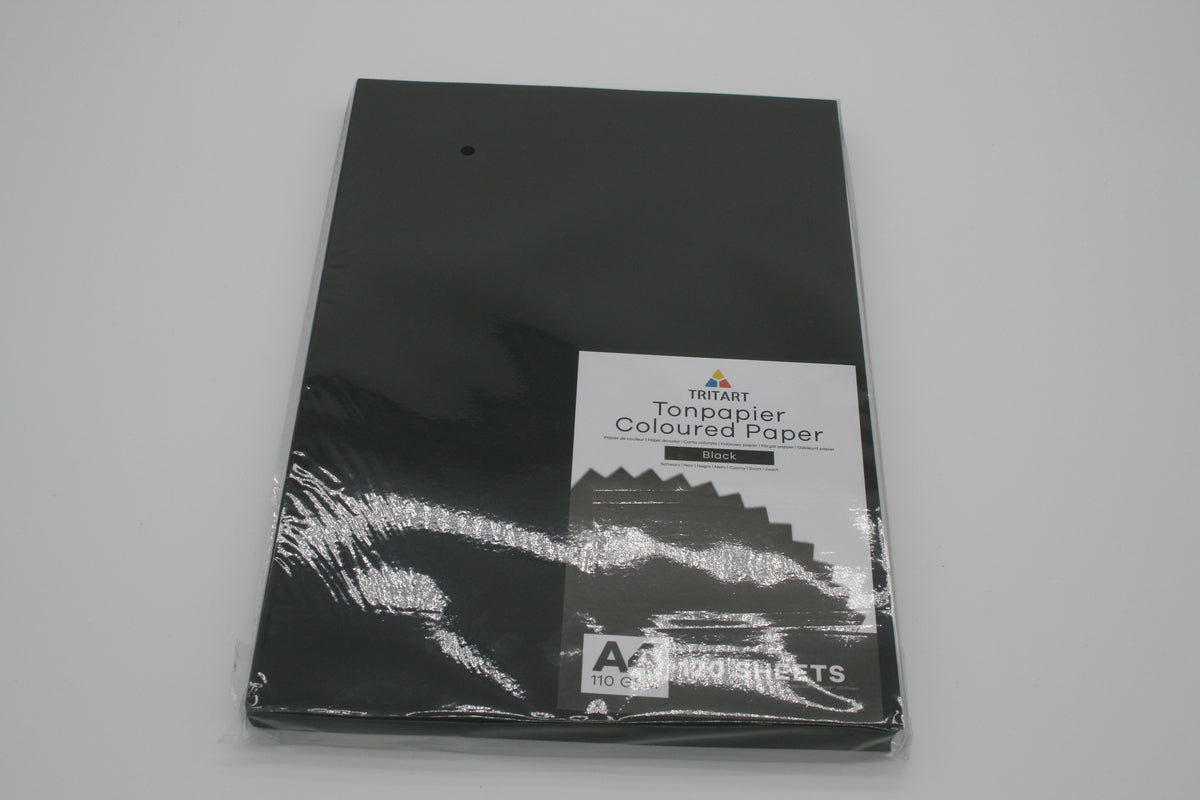 TRITART Tonpapier A4 Schwarz 130 g/m² 110 Blatt Bastelpapier Fotopapier – Neu