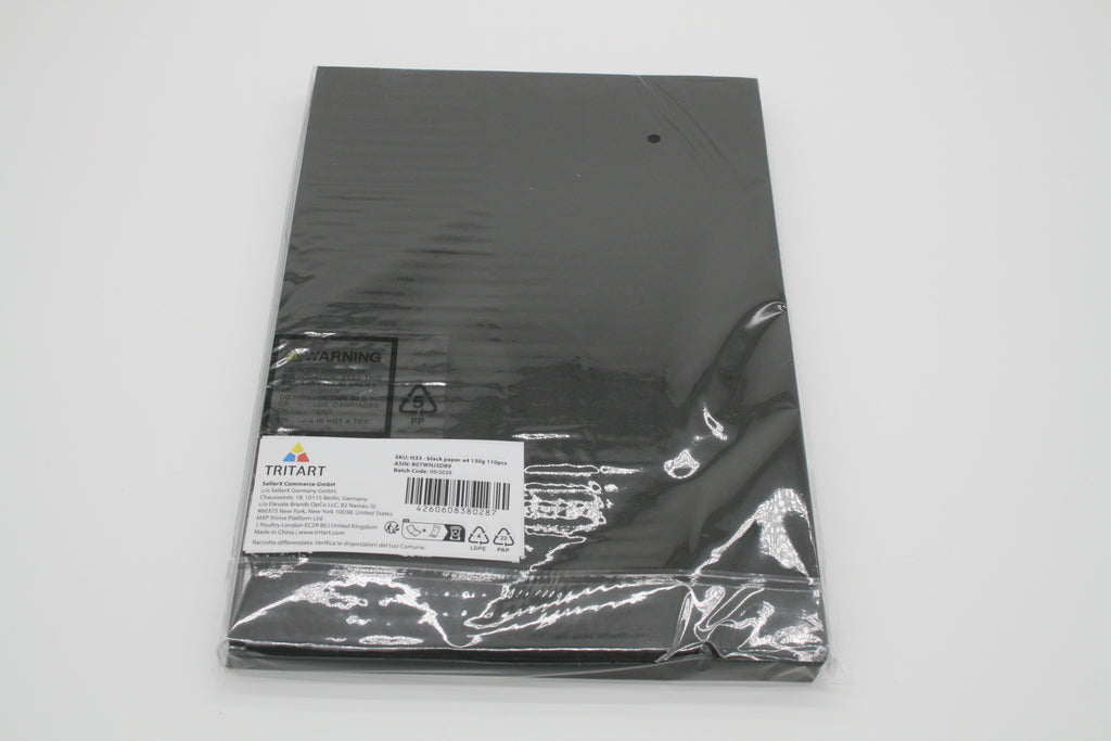 TRITART Tonpapier A4 Schwarz 130 g/m² 110 Blatt Bastelpapier Fotopapier – Neu