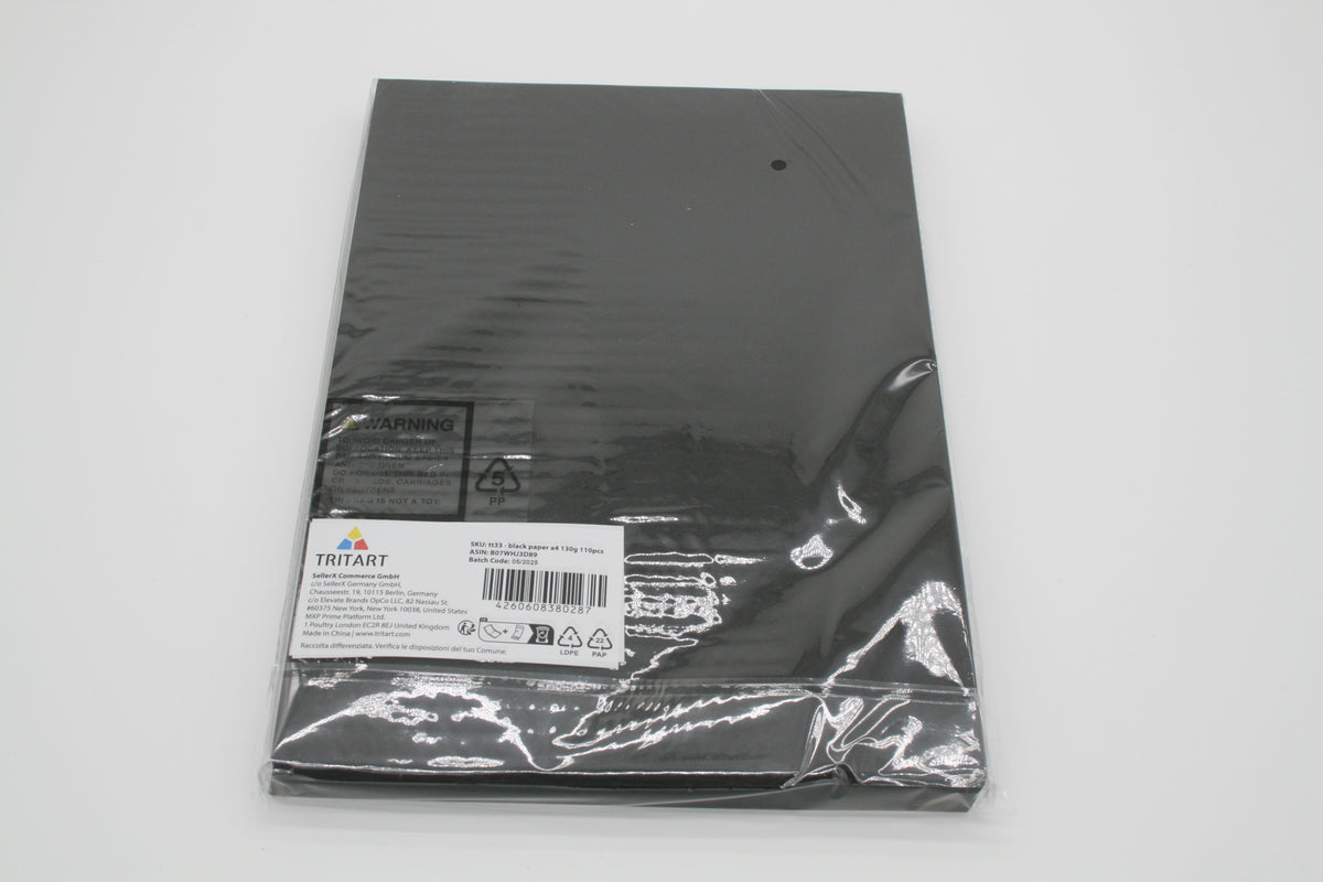 TRITART Tonpapier A4 Schwarz 130 g/m² 110 Blatt Bastelpapier Fotopapier – Neu