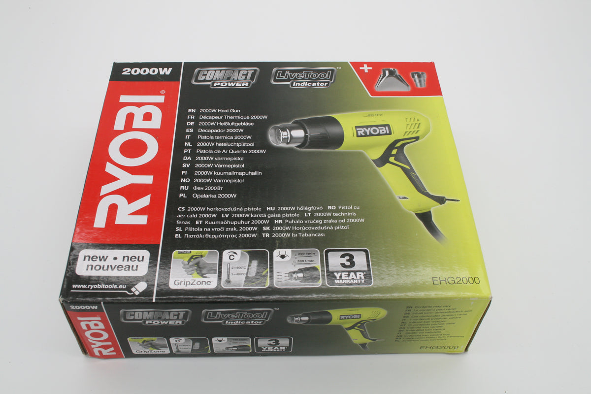 RYOBI EHG2000 Heißluftgebläse 2000W 400/600°C Heißluftpistole inkl. Düsen – Neu