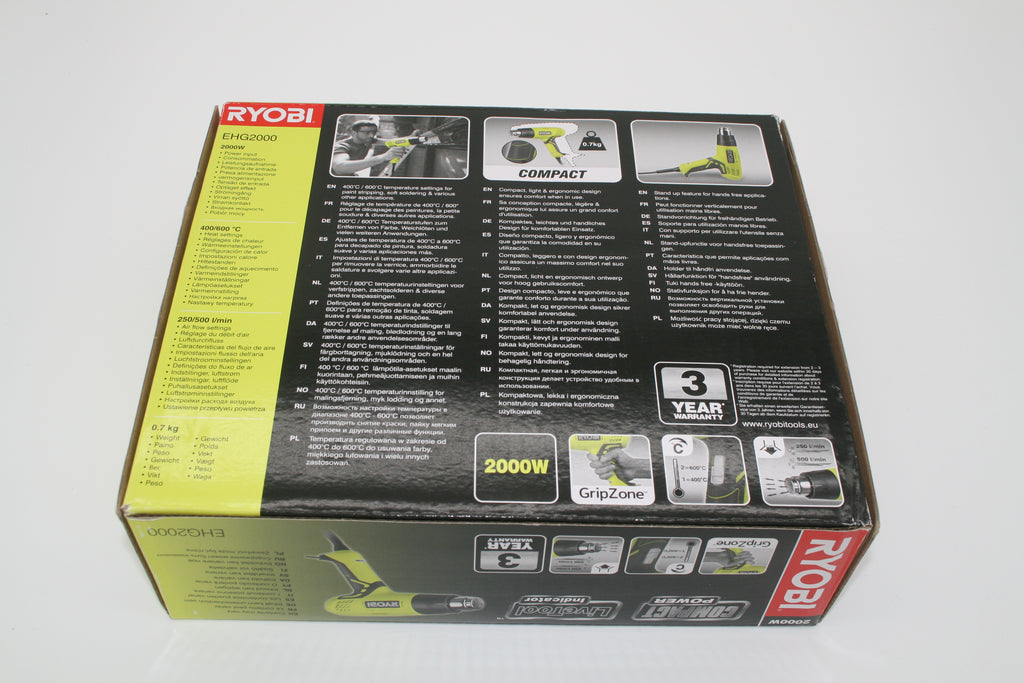 RYOBI EHG2000 Heißluftgebläse 2000W 400/600°C Heißluftpistole inkl. Düsen – Neu