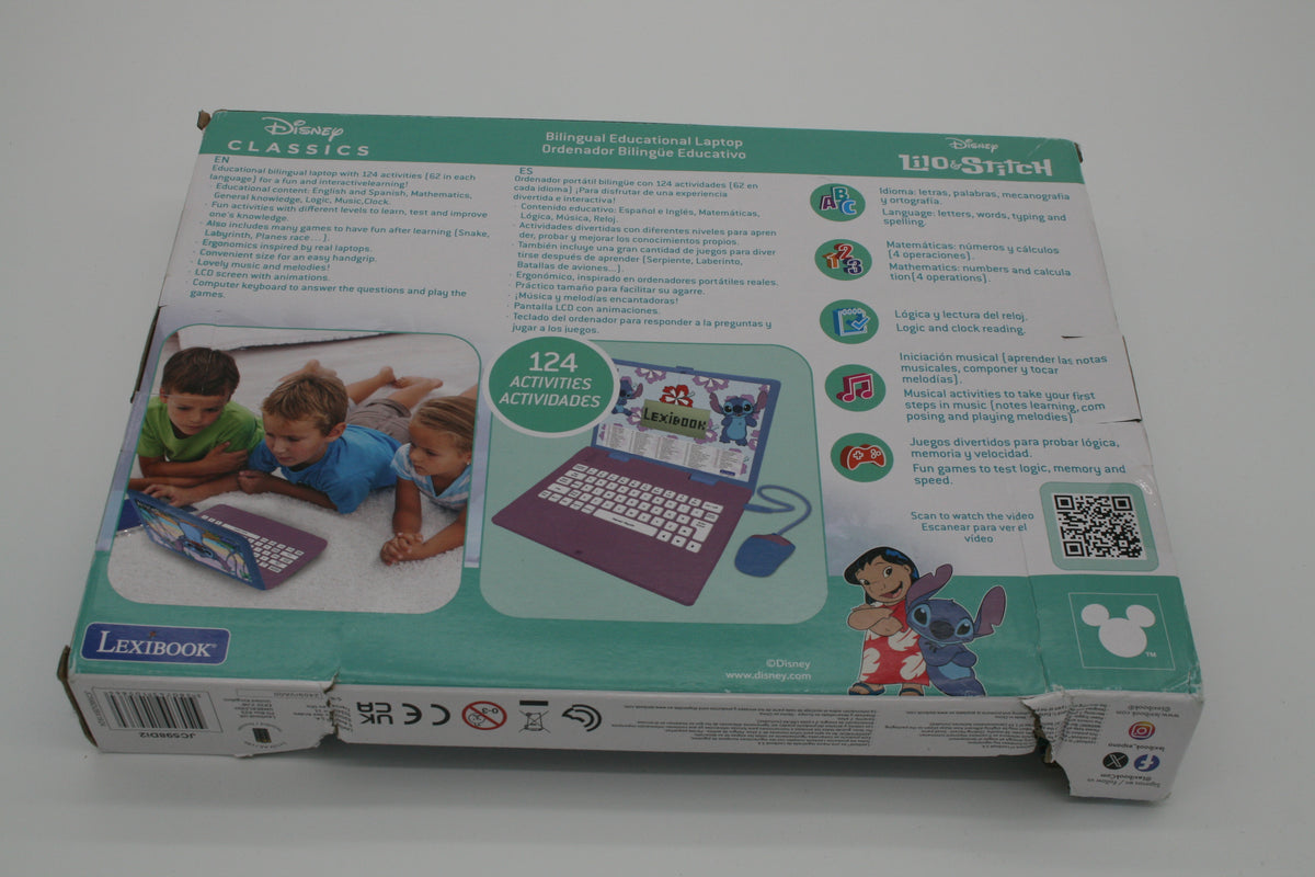 Lexibook Disney Classics Lilo &amp; Stitch – Zweisprachiger Lern-Laptop Eglisch/Spanisch