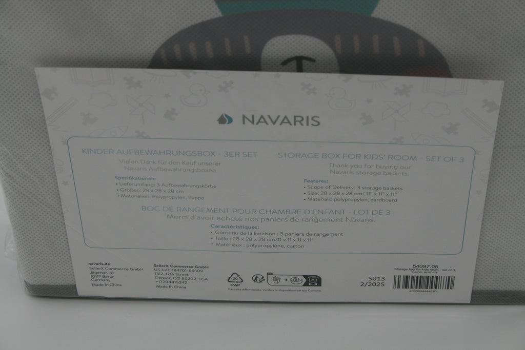 Navaris 3er Set Kinder Aufbewahrungsbox 28x28x28 cm Faltbox Tiere Beige Neu