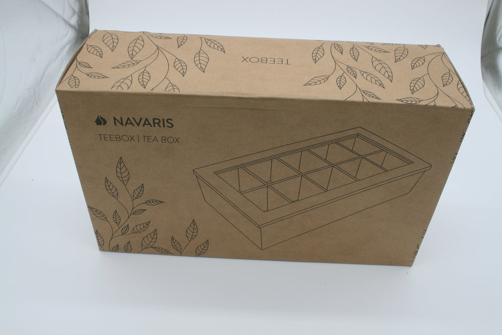 Navaris Teebox Bambus 10 Fächer 36x20x9cm Teebeutelbox mit Sichtfenster