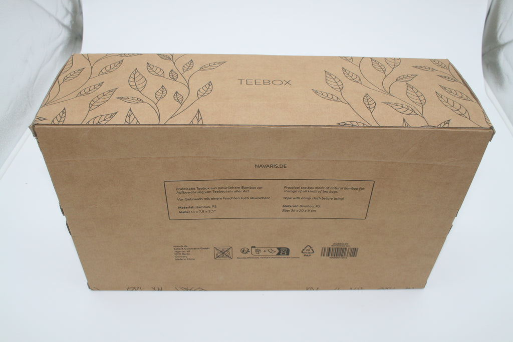 Navaris Teebox Bambus 10 Fächer 36x20x9cm Teebeutelbox mit Sichtfenster