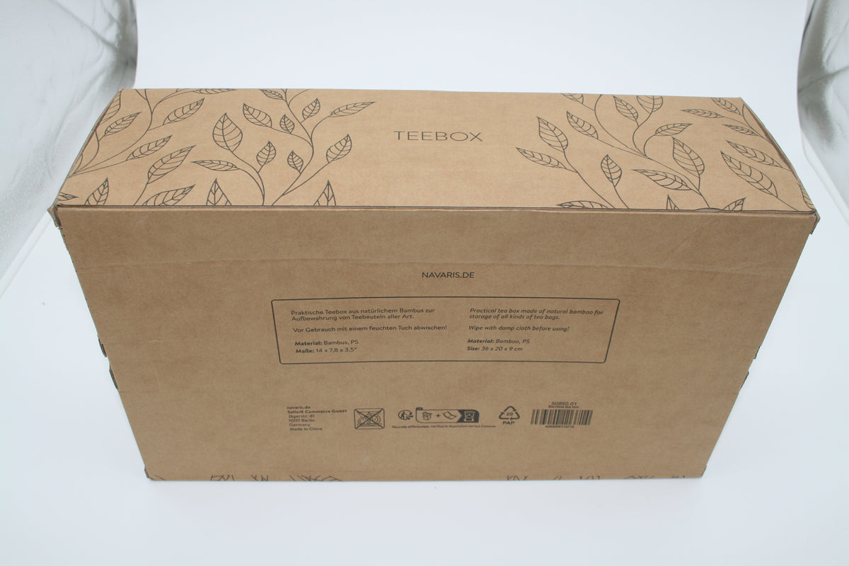 Navaris Teebox Bambus 10 Fächer 36x20x9cm Teebeutelbox mit Sichtfenster