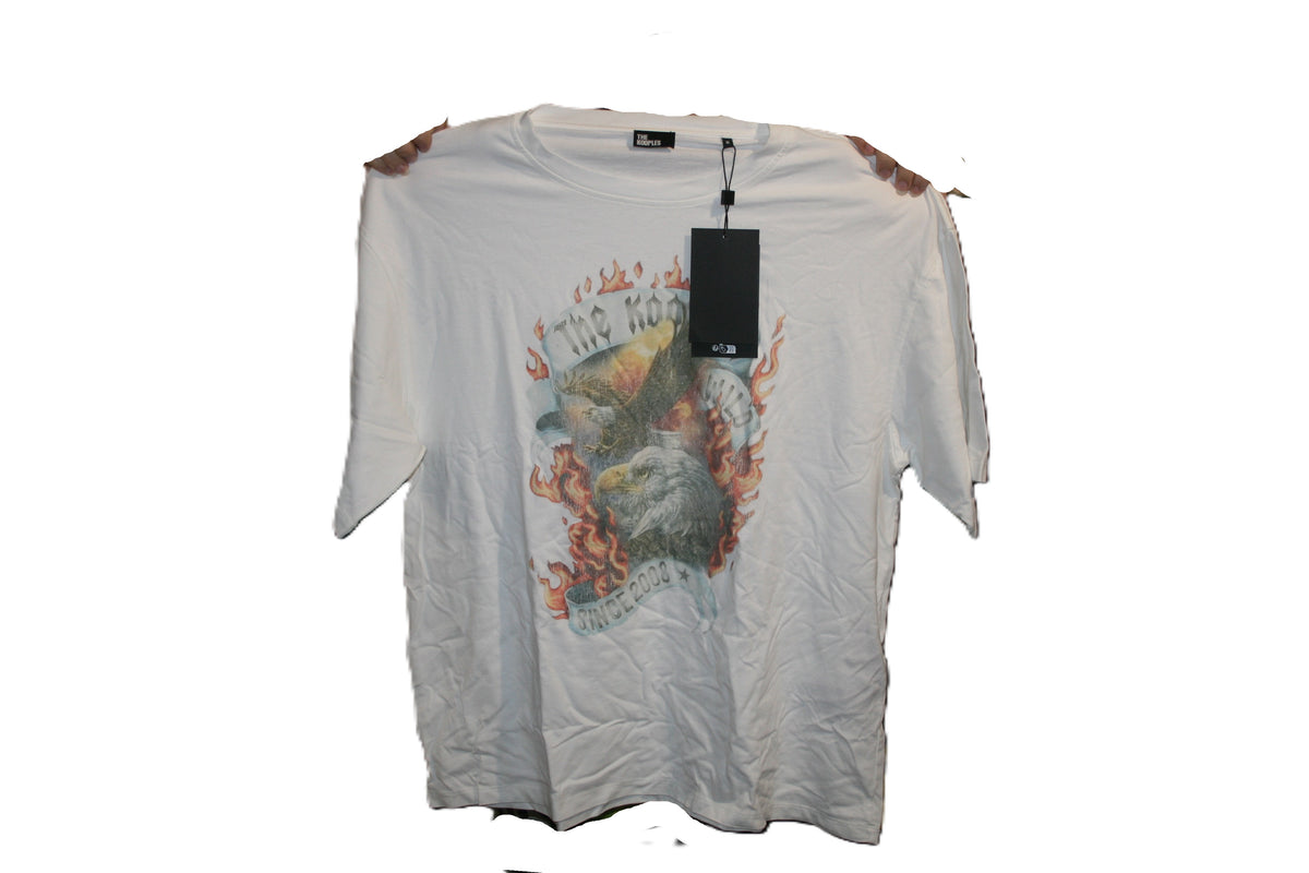 The Kooples Herren T-Shirt Gr. M Weiß Eagle Flames Print Neu mit Etikett