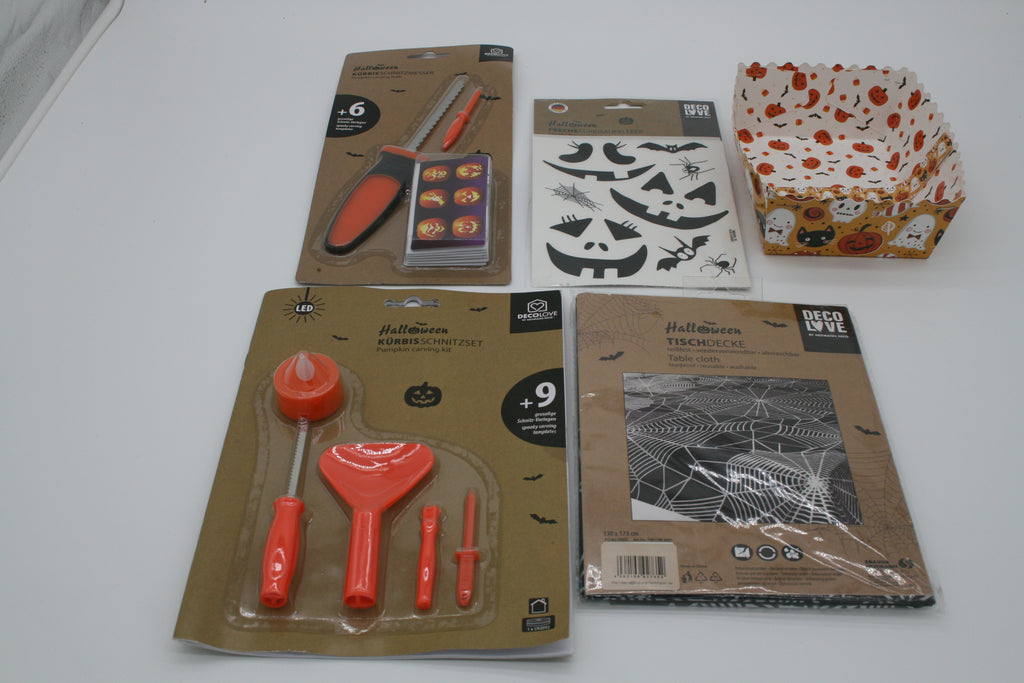 Halloween Set 12 5-tlg. Kürbisschnitzset Horror Schminke Tischdecke Deko Neu