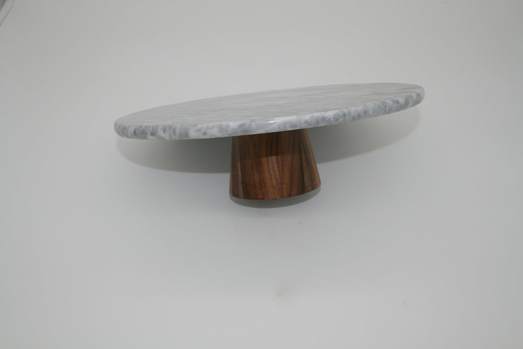 Navaris Marmor Tortenständer 30cm drehbar Akazienholz Kuchenplatte NEU