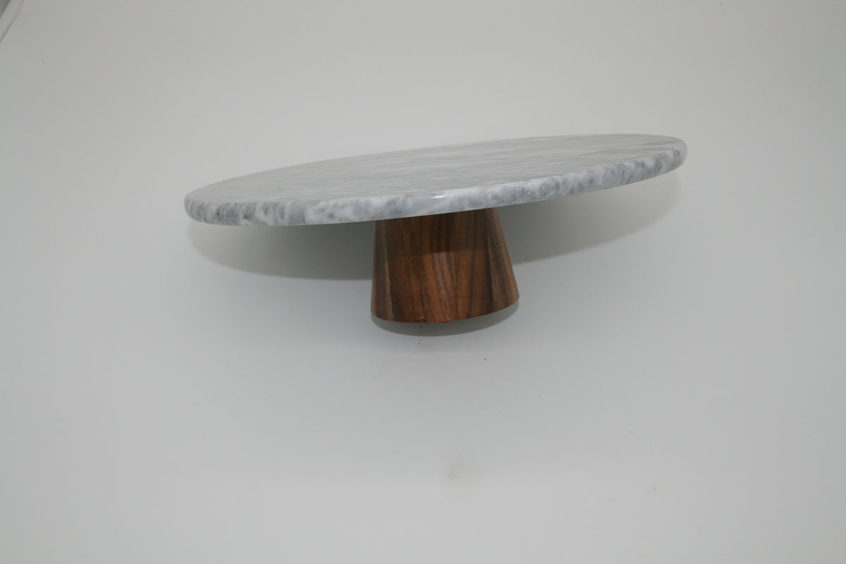 Navaris Marmor Tortenständer 30cm drehbar Akazienholz Kuchenplatte NEU