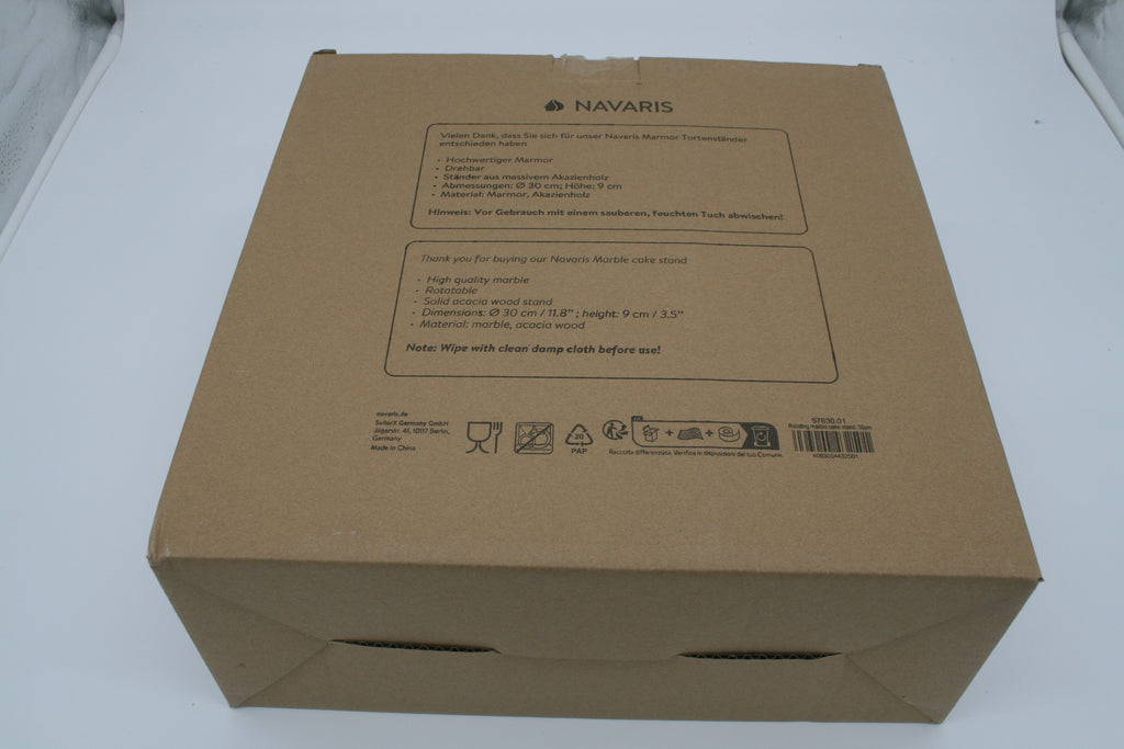 Navaris Marmor Tortenständer 30cm drehbar Akazienholz Kuchenplatte NEU
