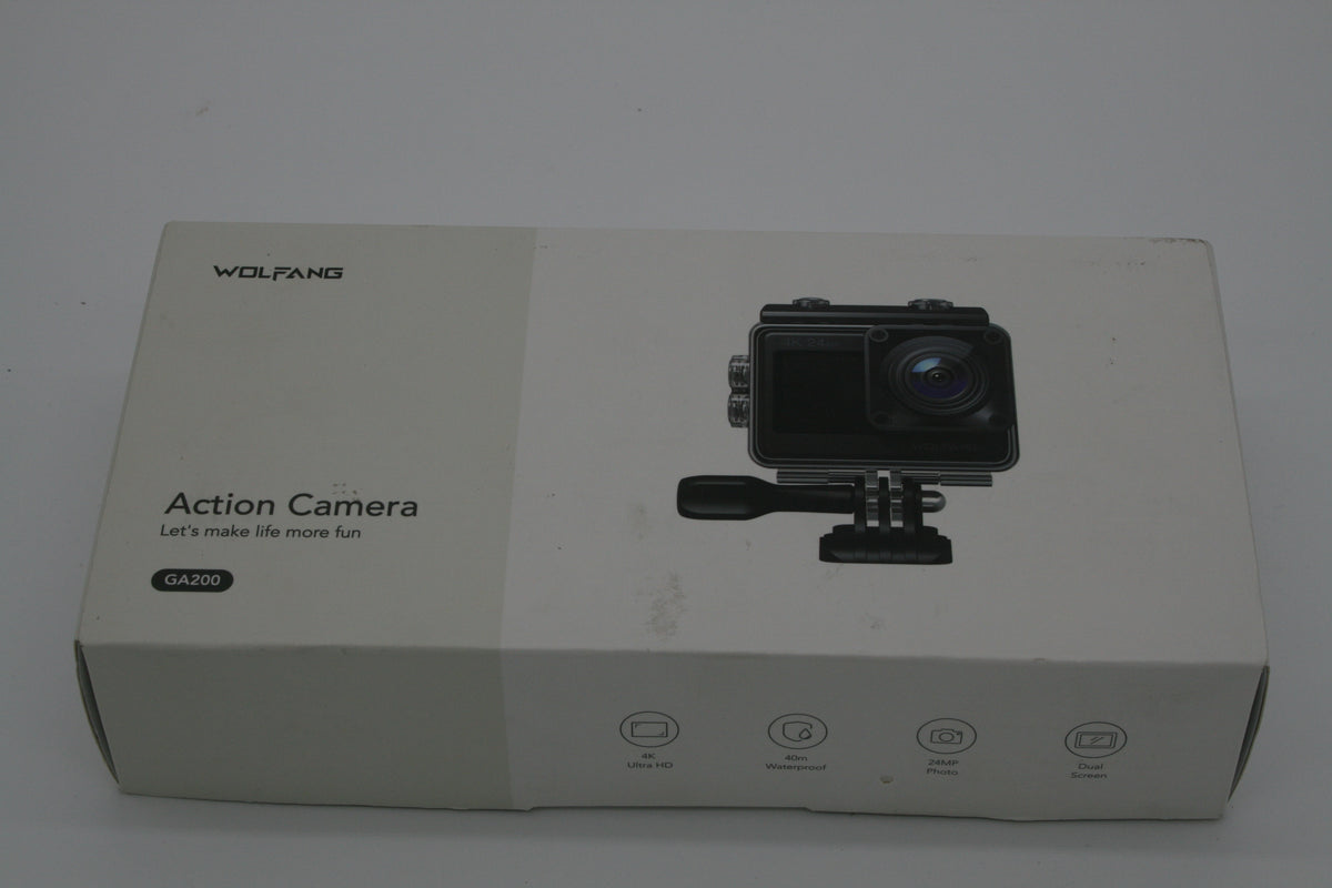 WOLFANG GA200 4K Action Cam 24MP Dual Screen 40m Zubehör OVP