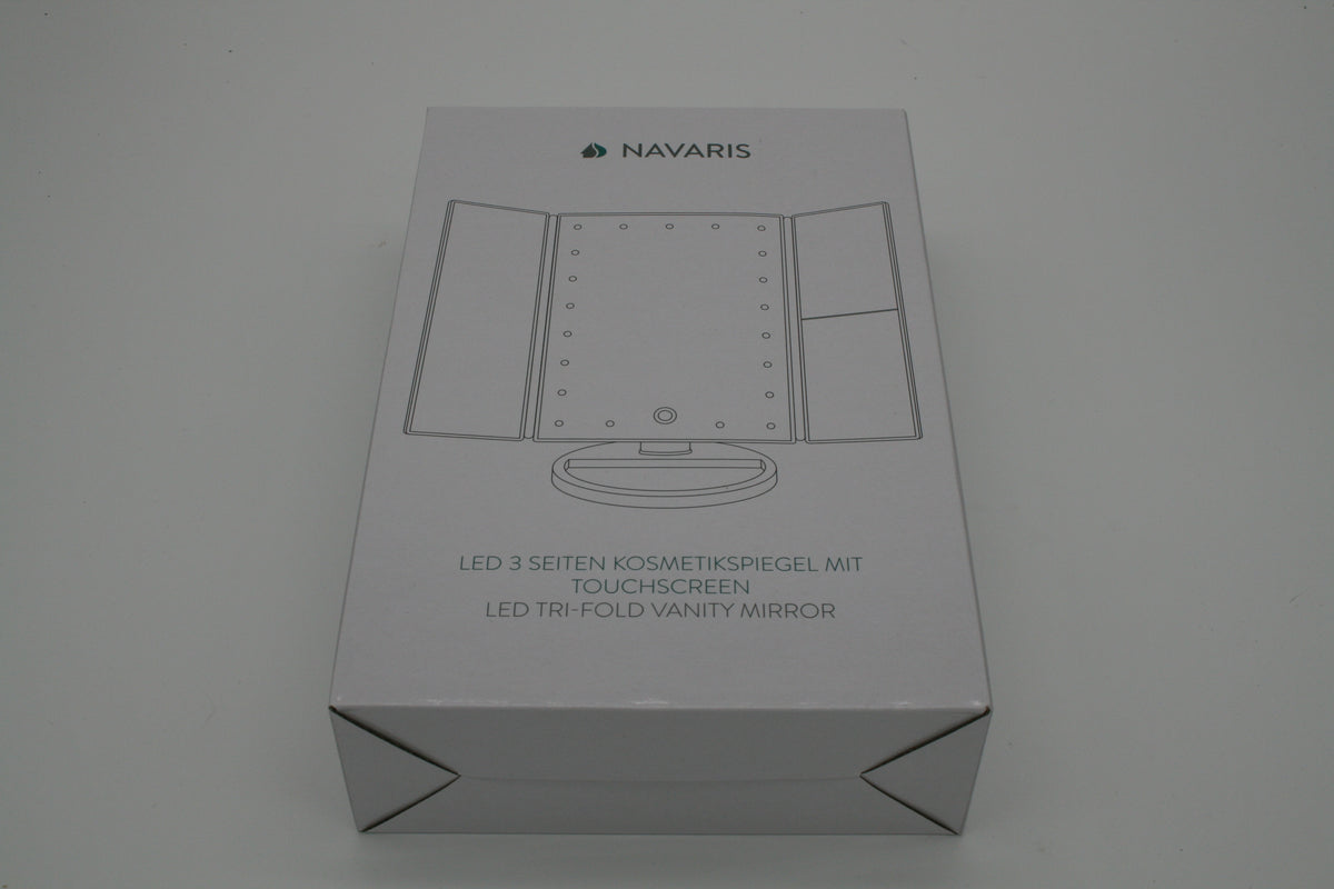 NAVARIS LED Kosmetikspiegel 3-seitig – 21 LEDs – Touch – 2x/3x Vergrößerung – Neuware