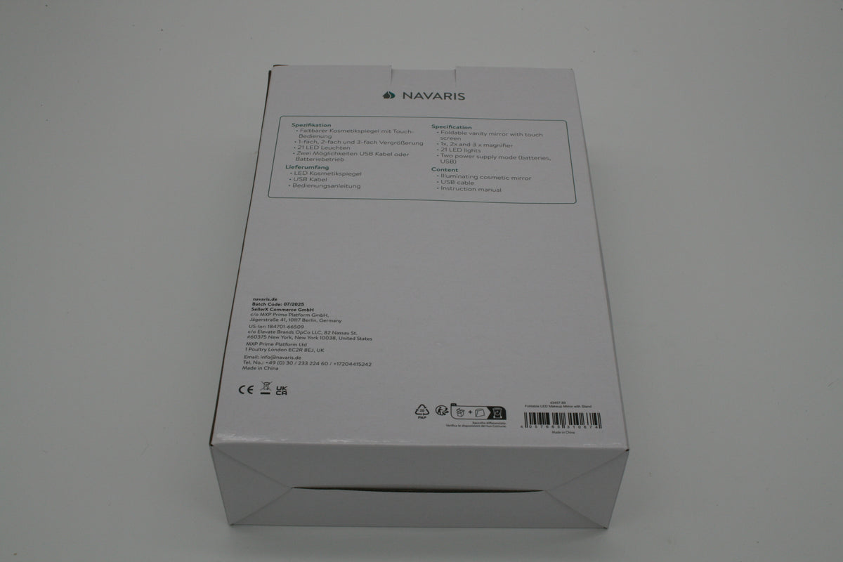 NAVARIS LED Kosmetikspiegel 3-seitig – 21 LEDs – Touch – 2x/3x Vergrößerung – Neuware