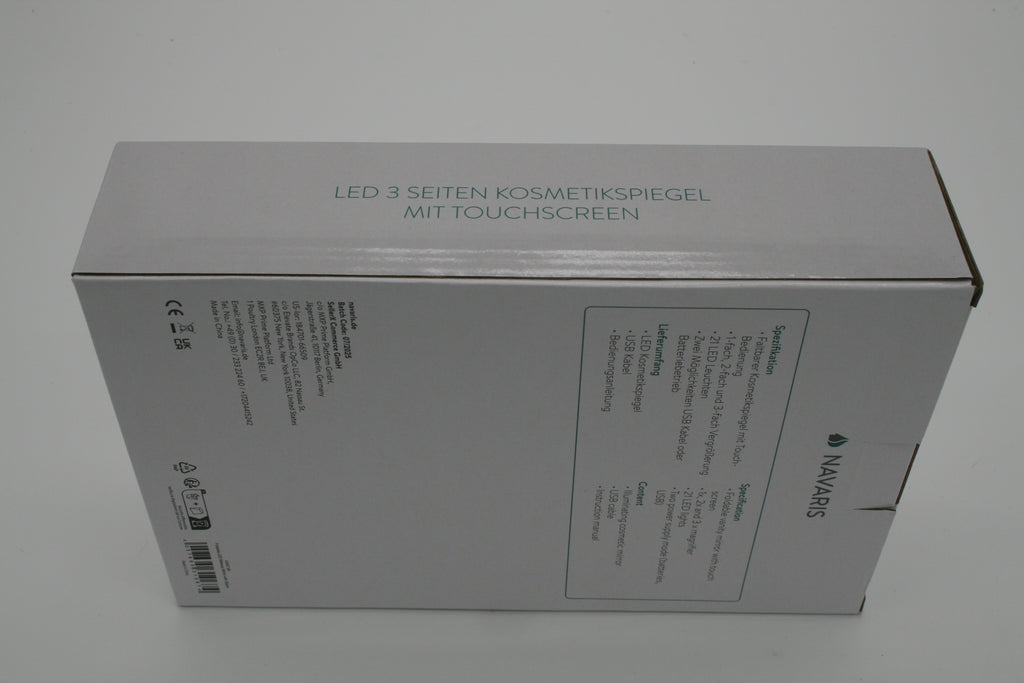 NAVARIS LED Kosmetikspiegel 3-seitig – 21 LEDs – Touch – 2x/3x Vergrößerung – Neuware