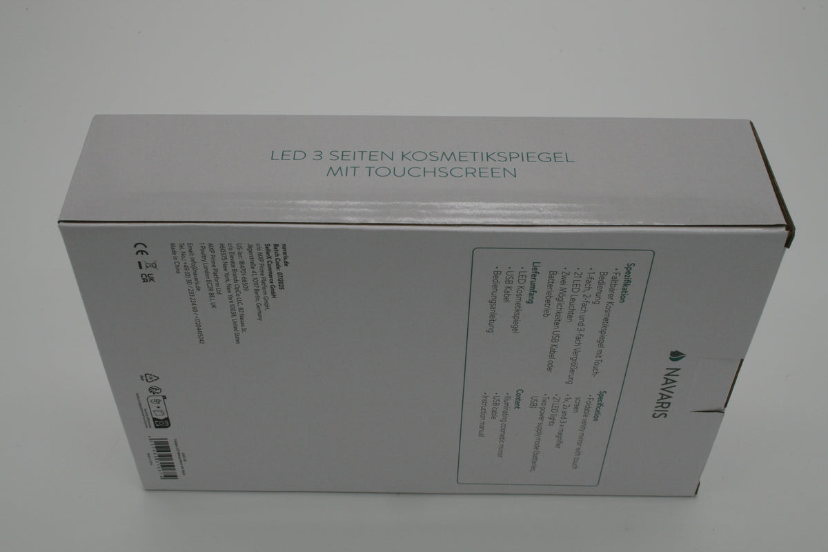 NAVARIS LED Kosmetikspiegel 3-seitig – 21 LEDs – Touch – 2x/3x Vergrößerung – Neuware
