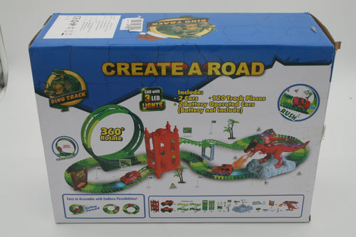 Dino Track Dinosaurier-Rennbahn – 120 Streckenteile – 2 LED-Autos – Looping – Retoure