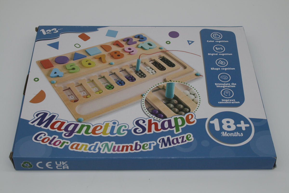 Magnetisches Holz Lernspiel Zahlen Farben Formen Labyrinth Montessori NEU