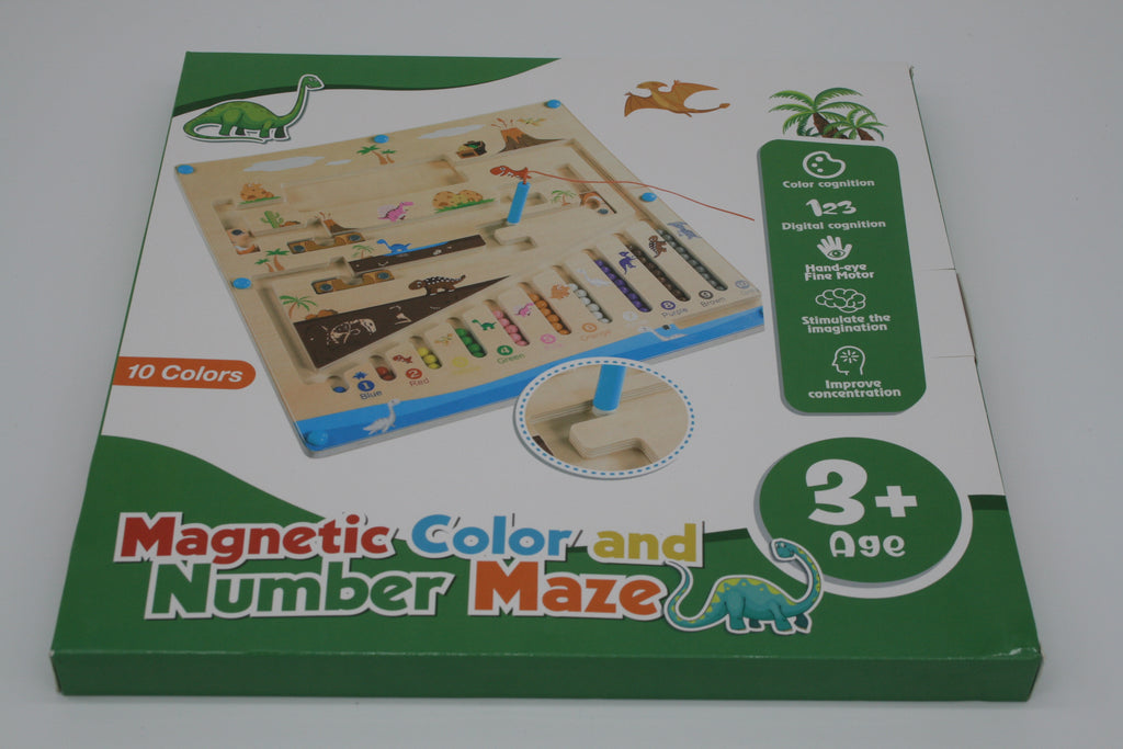 Magnetisches Holz Labyrinth Dinosaurier Farben Zahlen Lernspiel ab 3 Jahren NEU