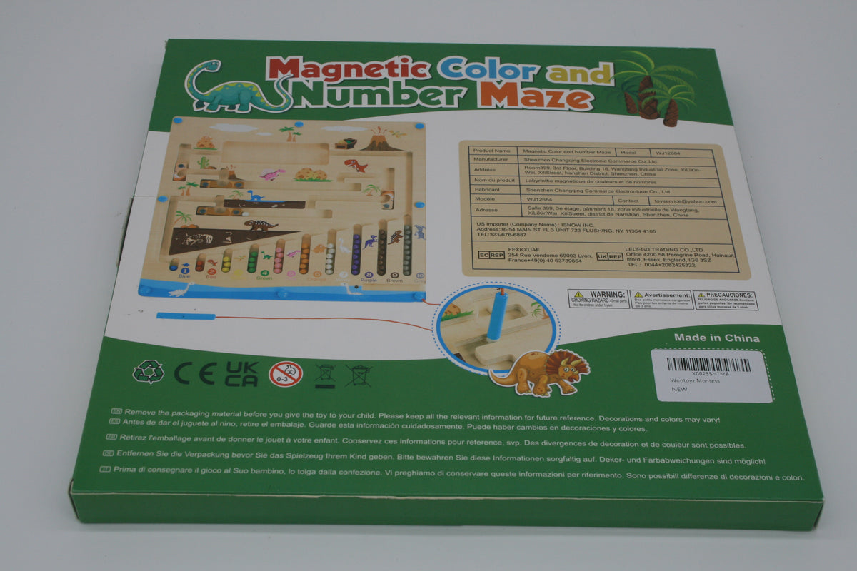 Magnetisches Holz Labyrinth Dinosaurier Farben Zahlen Lernspiel ab 3 Jahren NEU