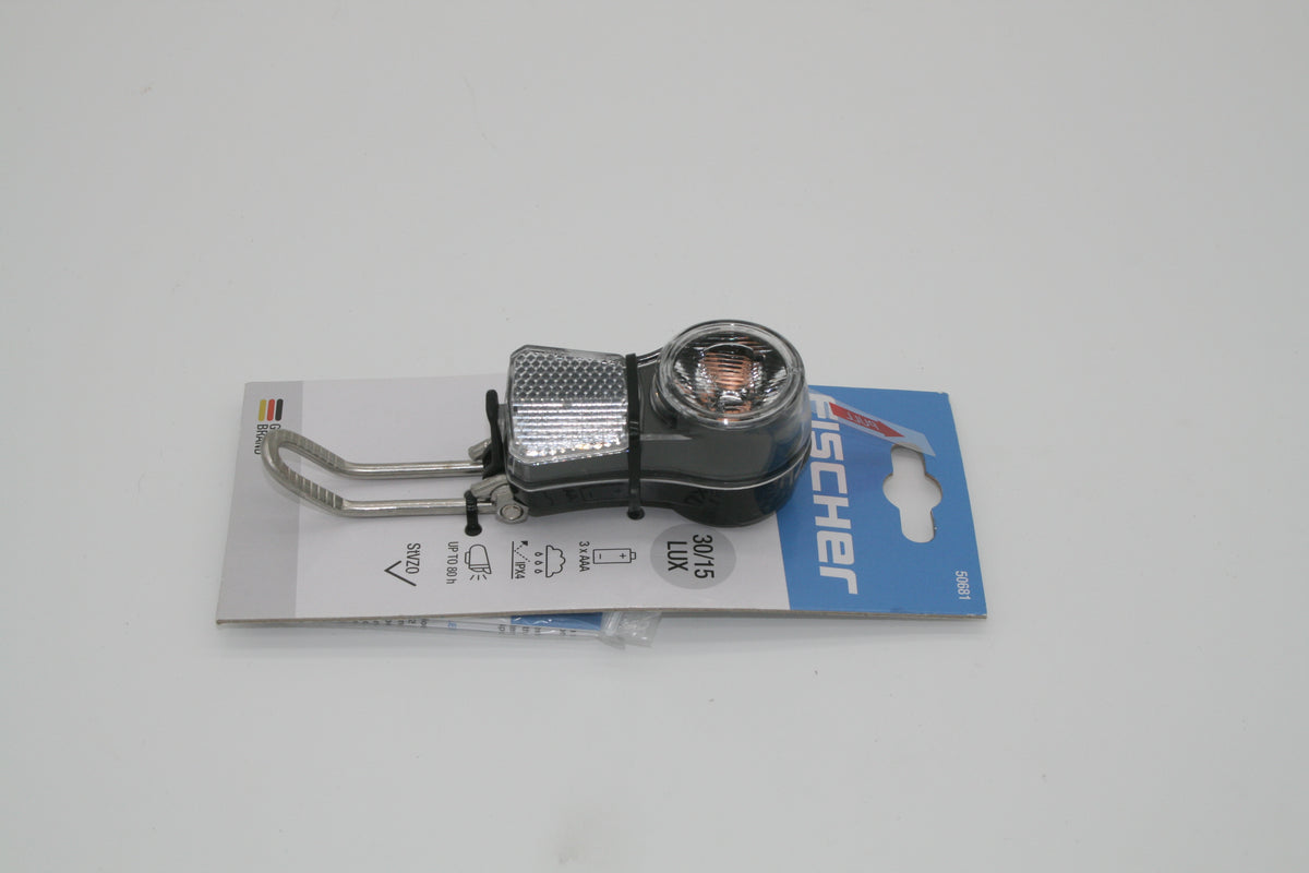 FISCHER LED Fahrrad Scheinwerfer Frontlicht 30 Lux StVZO Batterien 50681 NEU  Kopieren