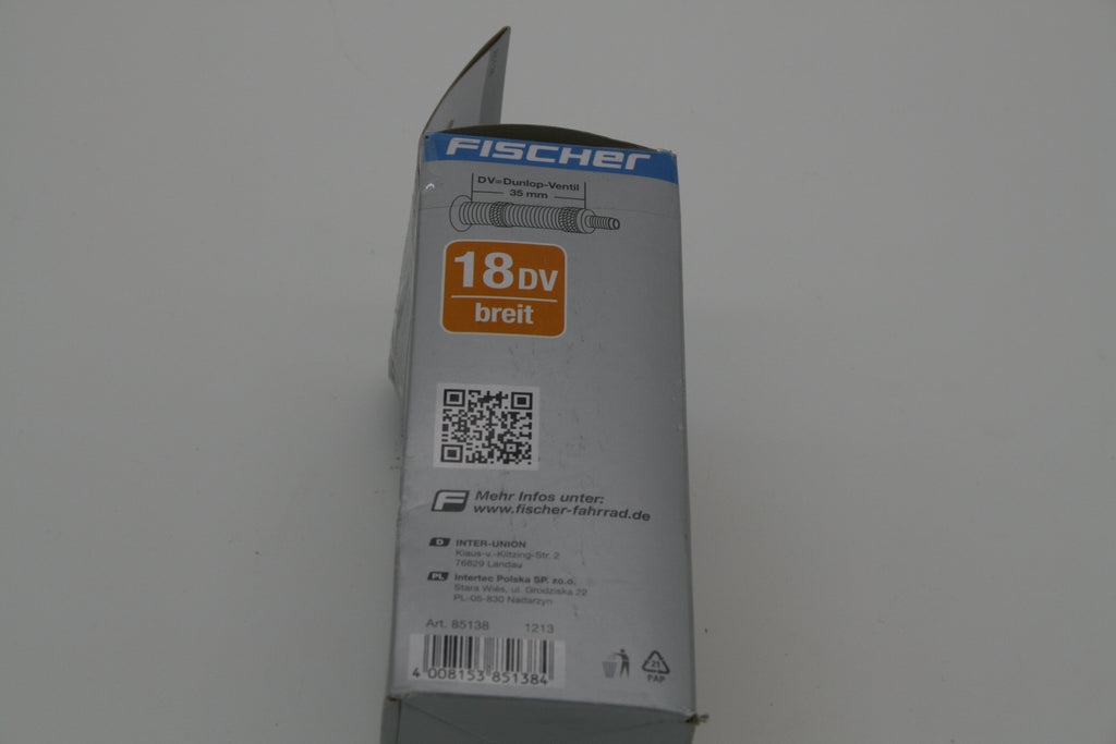 FISCHER Fahrradschlauch 18 Zoll 47-57/355 Dunlopventil DV 35mm 85138 NEU