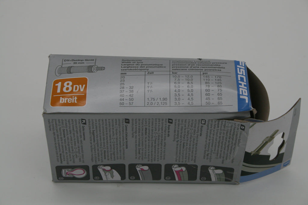 FISCHER Fahrradschlauch 18 Zoll 47-57/355 Dunlopventil DV 35mm 85138 NEU