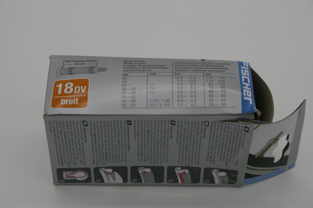 FISCHER Fahrradschlauch 18 Zoll 47-57/355 Dunlopventil DV 35mm 85138 NEU